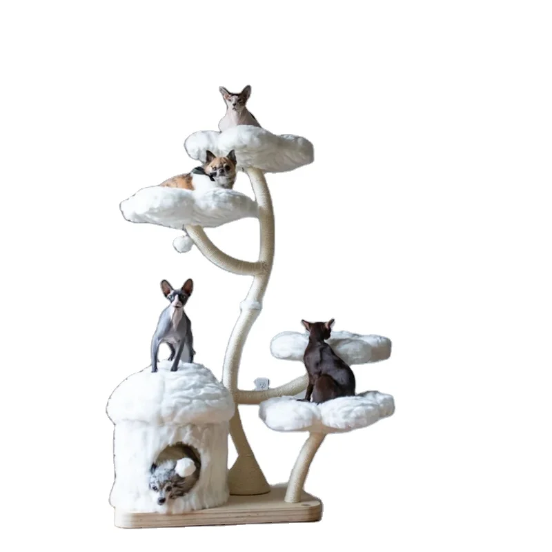 

Modern luxury tower tree soft cloud multi-storey apartment with large wooden furniture with hammock