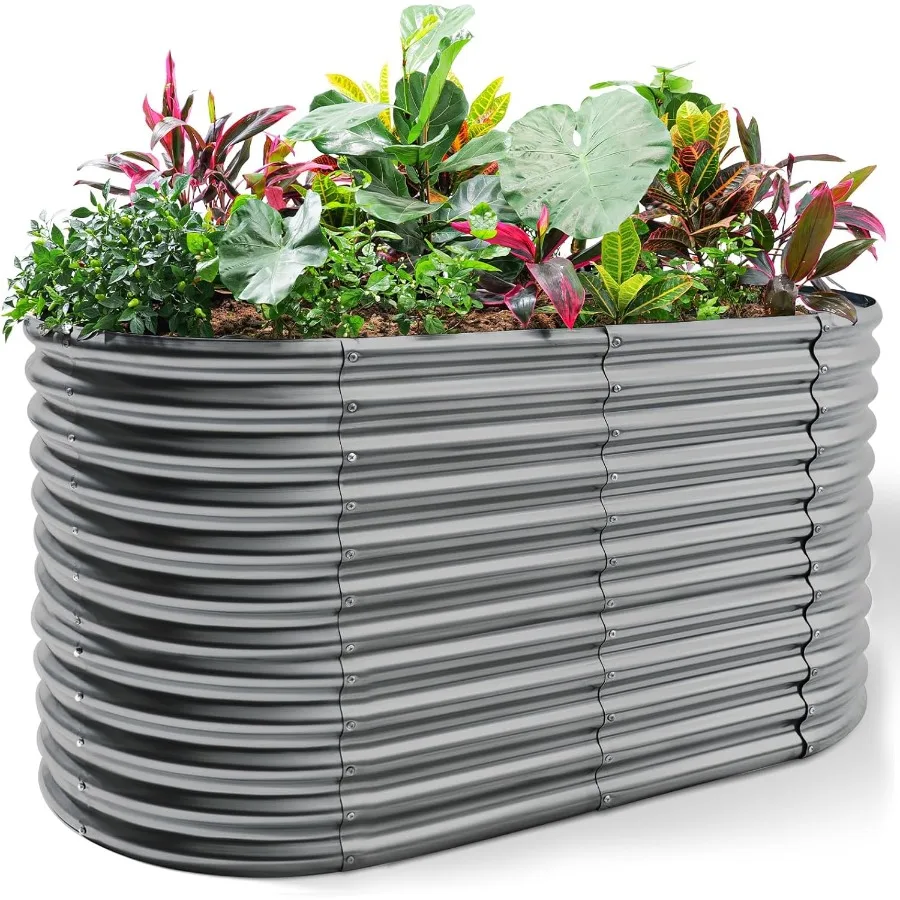 

8x4x3ft Oval Galvanized Raised Garden Beds Large-Capacity Metal Planter Box Outdoor Durable Deep Raised Garden Bed 3ft Tall Rai