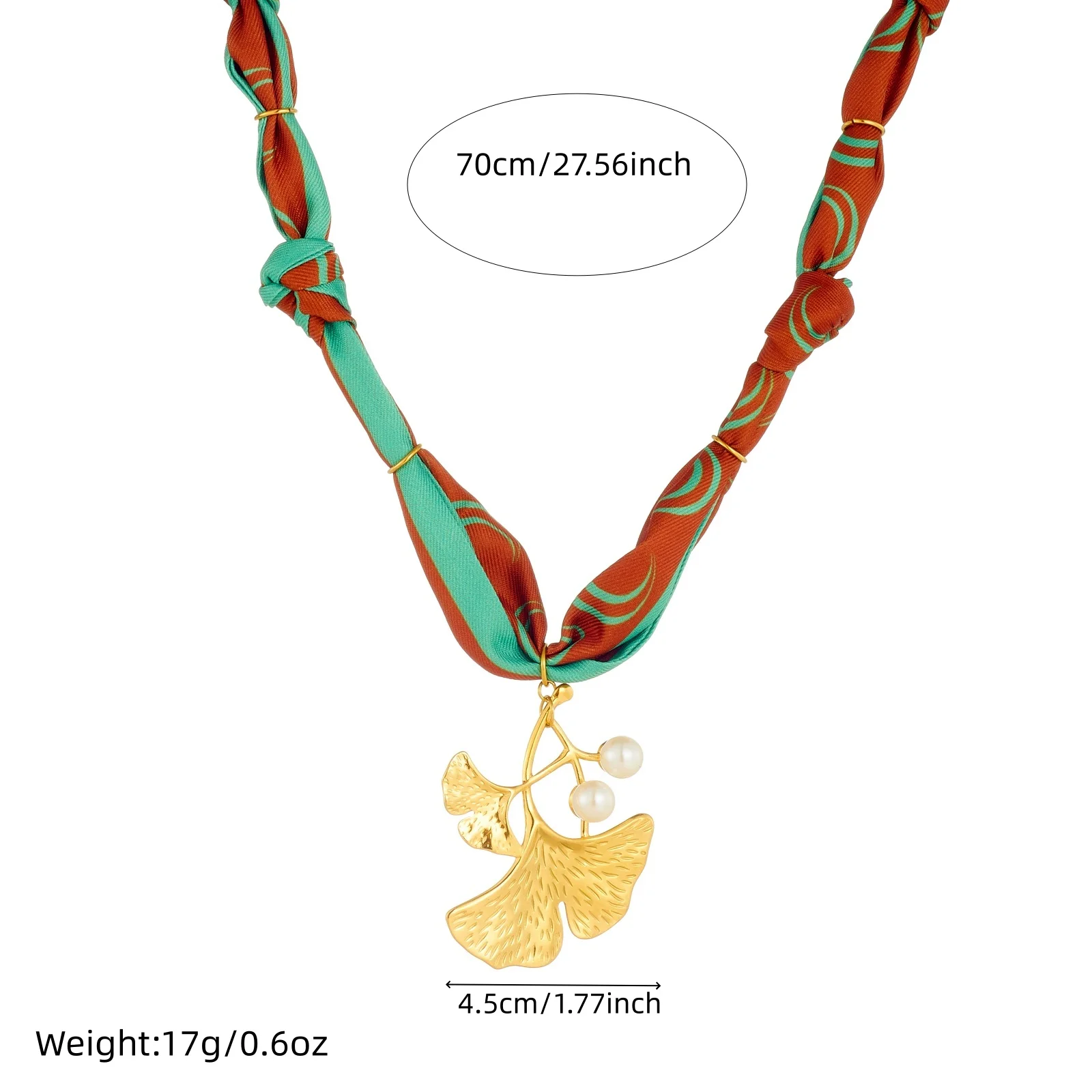 MEYRROYU 316L Stainless Steel Golden Ginkgo Leaves Inlay Pearl Pendant Necklace Lady Blue Brown Rope Chain Jewelry Glamorous