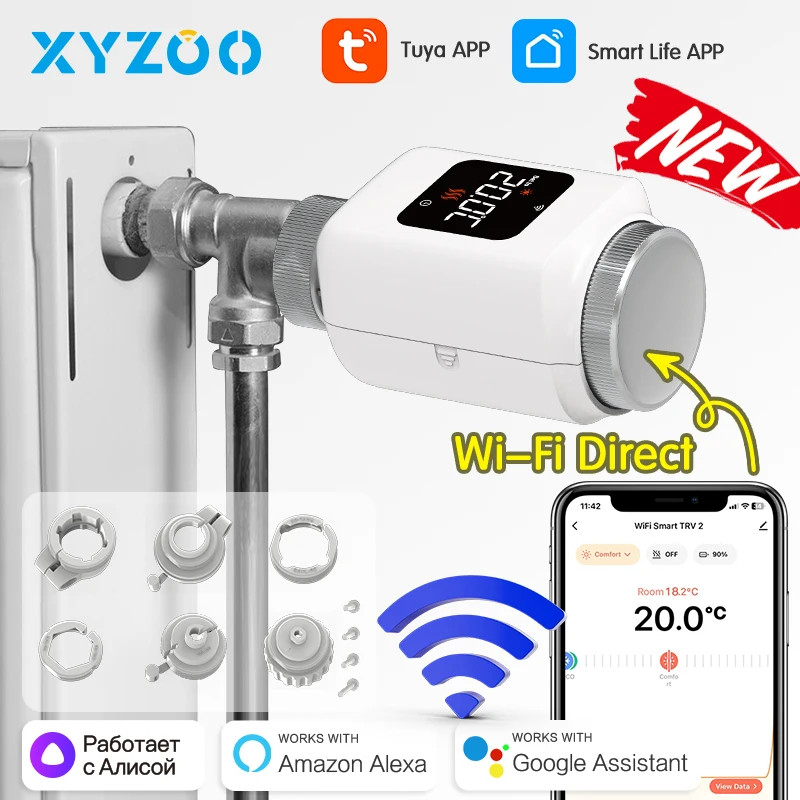 WiFi/Zigbee Smart TRV Tuya Heating Radiator Actuator Programmable Thermostatic Head Valve Controller Voice Google Home Alexa