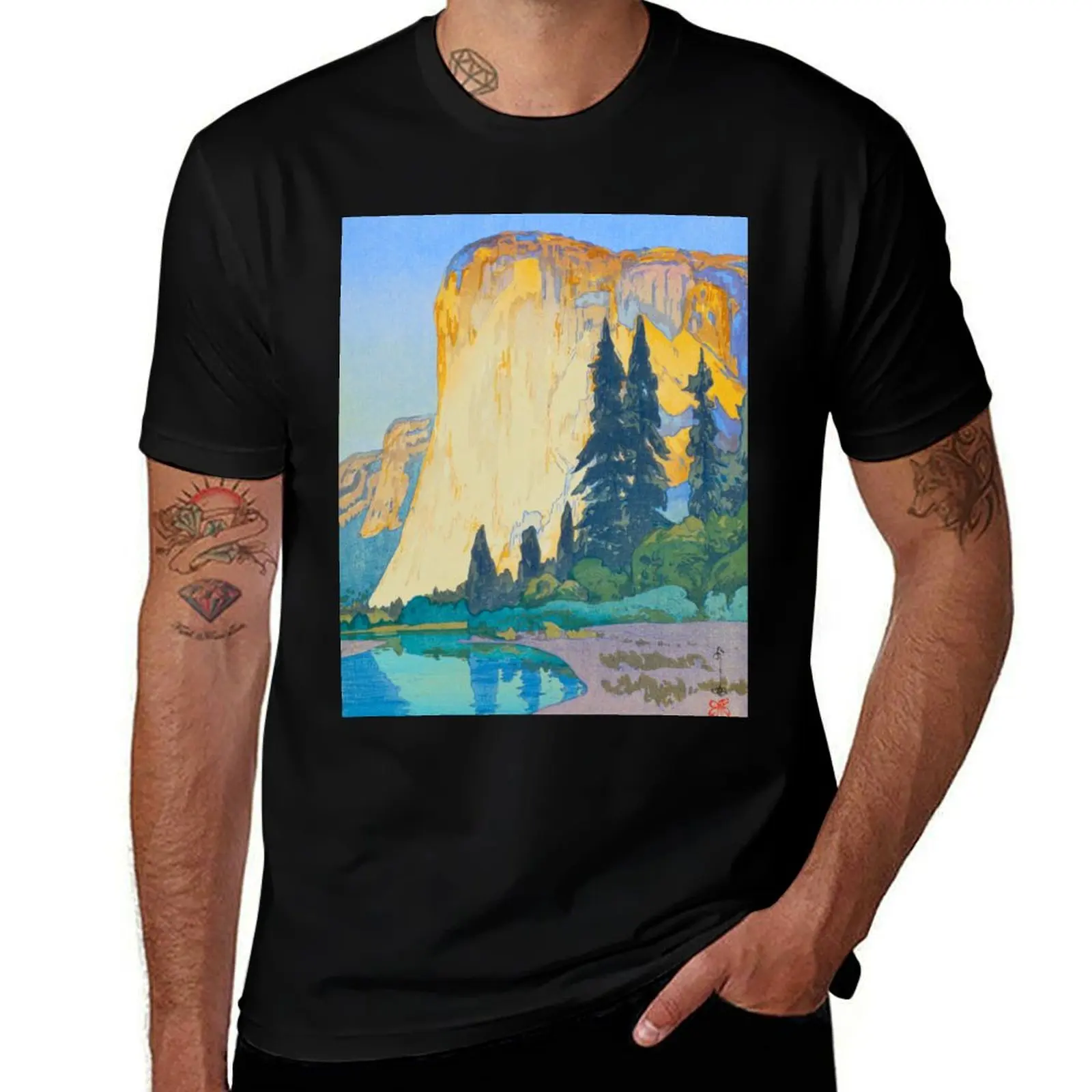 

El Capitan by Hiroshi Yoshida Vintage Japanese Woodblock Print East Asian Culture T-Shirt t shirts for man slim fit T-Shirt