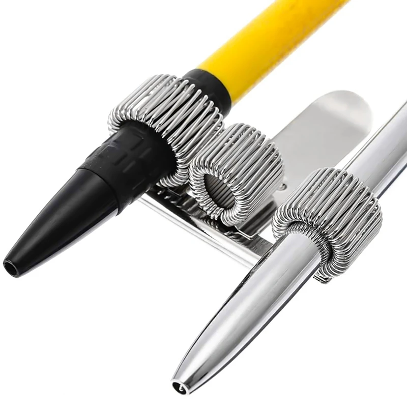 6ชิ้นกระเป๋าใส่ปากกาสแตนเลสคลิปเก็บสายปากกาสีเงิน3รูที่ใส่ปากกาสำหรับโน้ตบุ๊คที่บ้านสำนักงาน