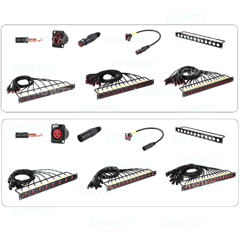 Rack Patch Panel 8 12 16 Way XLR Men Male Female Connnector Cable Plug 1U Flight Case Mount for Loudspeaker Audio Dj Mixer