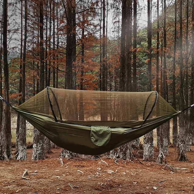 Automatyczny szybko otwierający się hamak z moskitierą Outdoor Camping Pole hamak huśtawka zapobiegająca przewróceniu nylonowy fotel bujany 260x140cm
