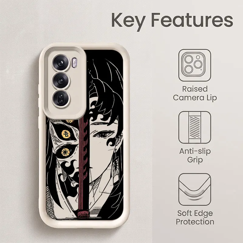 Anime Demon Slayer Shockproof Silicone Phone Case For Oppo Reno 7 8 8T 10 11 11F 12 12F 13F 14F 15 15F 15 Pro Max Funda Cover
