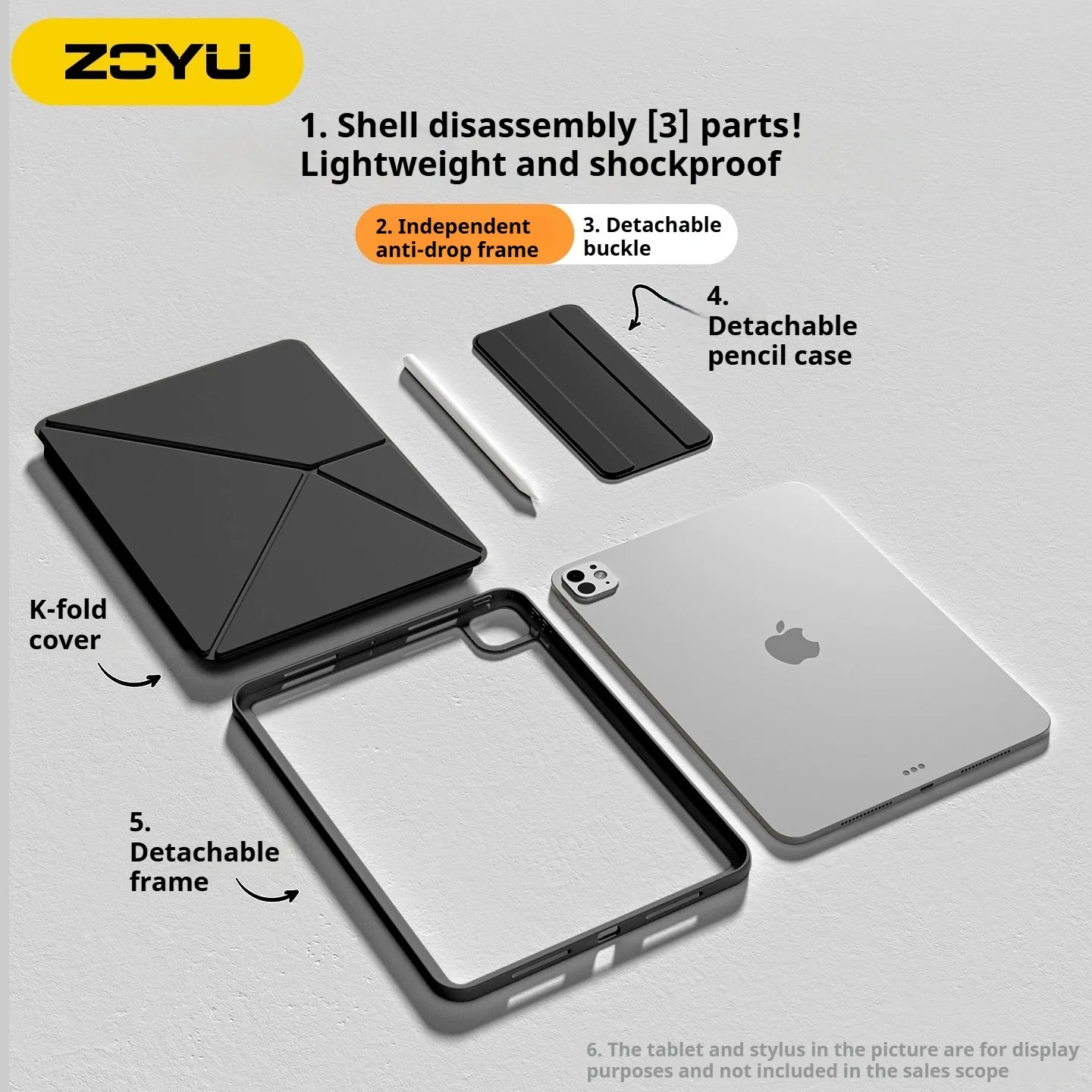 ZOYU for iPad 10/11th Magnetic Attraction Anti-fall Frame Case,K-fold Protective Cover iPad Pro 11 12.9 13 Air 11 4/5th Mini 6/7