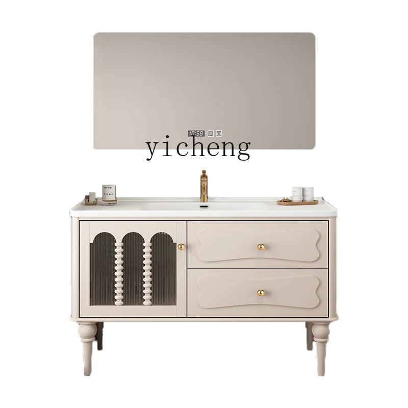 

ZC light luxury ceramic integrated basin floor-to-ceiling bathroom cabinet combination oak sink sink basin