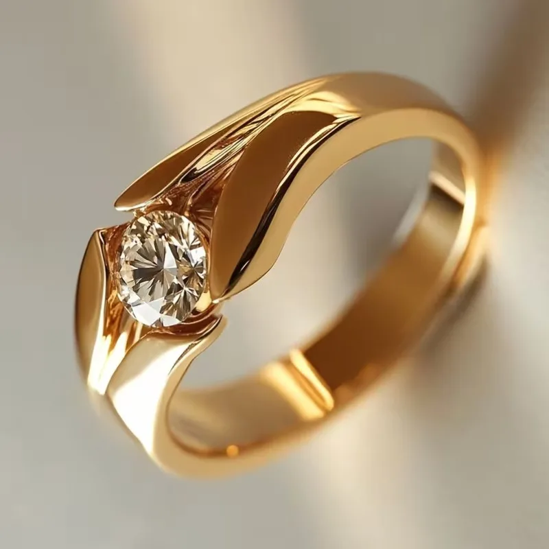 

[Luxury Classic Style] Single Diamond finger with Twisted Arm and Petal Design, Simple and Elegant Wedding/Engagement Ring