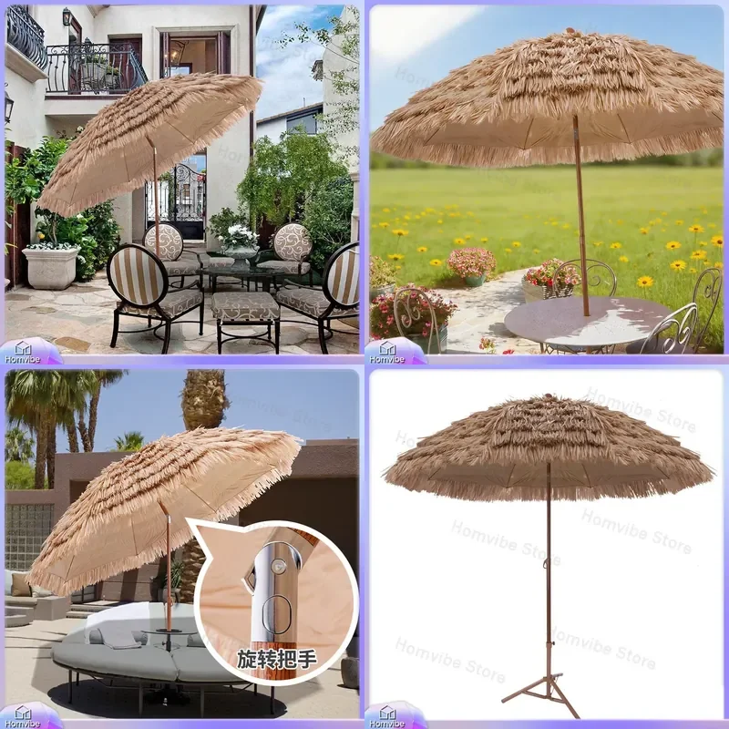 Outdoor Straw Umbrella Fringed Parasol Villa Courtyard Sun Shade Homestay Simulation Thatch Umbrella Garden Patio Beach