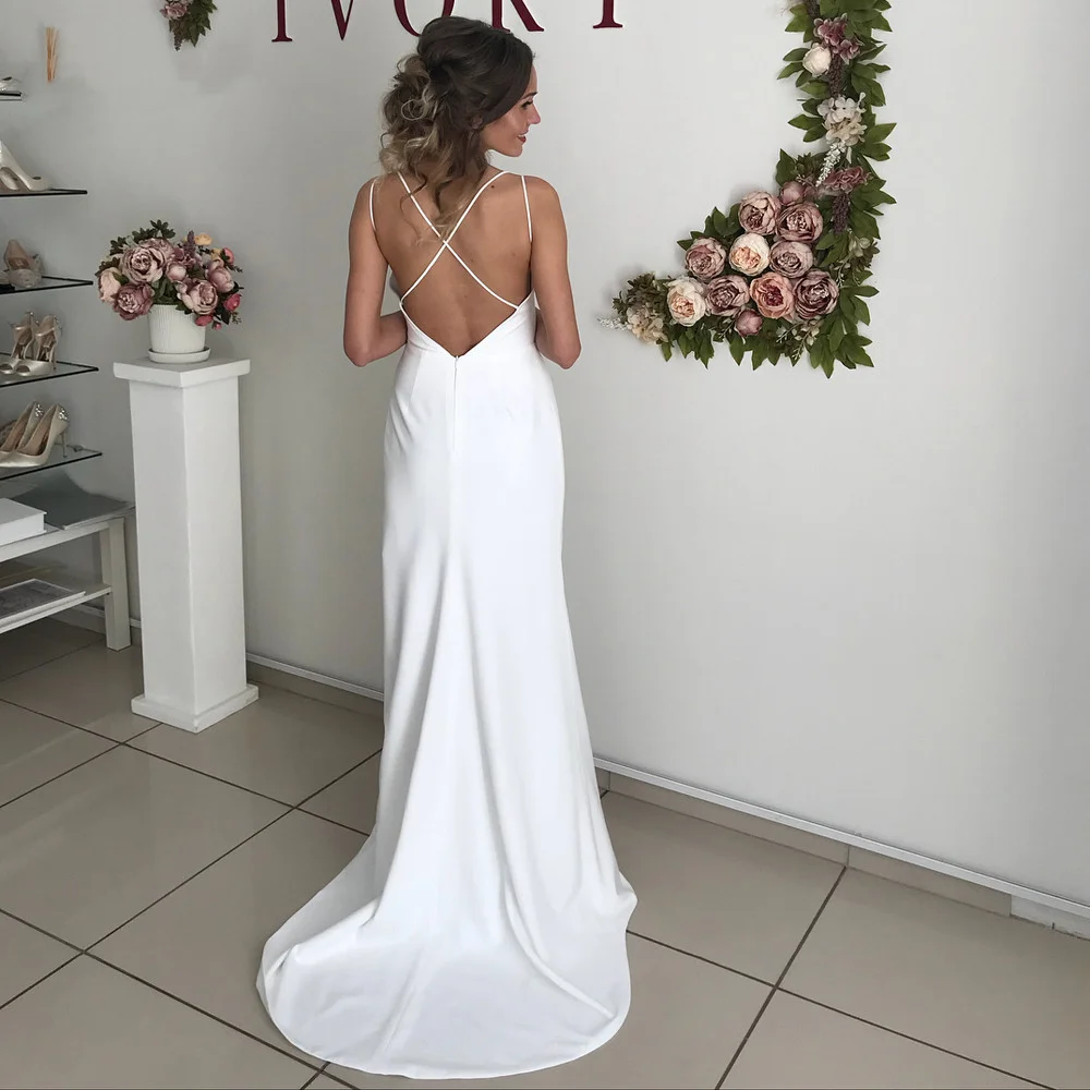 2022 oansatz Sleeveless Mantel Satin Hochzeit Kleid Open Back Sweep Zug Einfache Brautkleid Robe De Mariée Vestido De Noiva