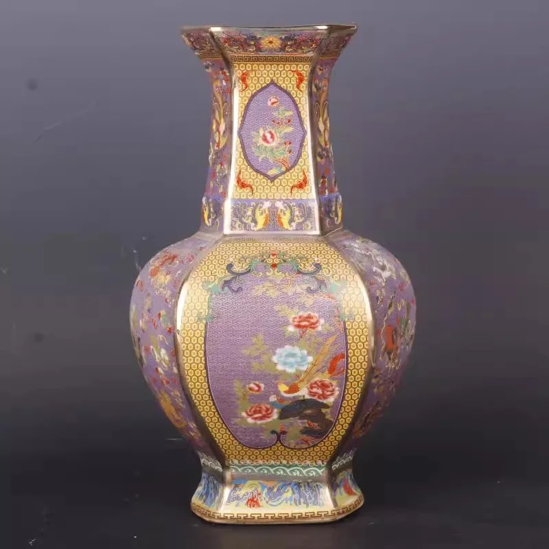 

26cm/Jingdezhen Ceramic Hexagonal Vase Antique Enamel Porcelain Antique Antique Antique Entrance Vase