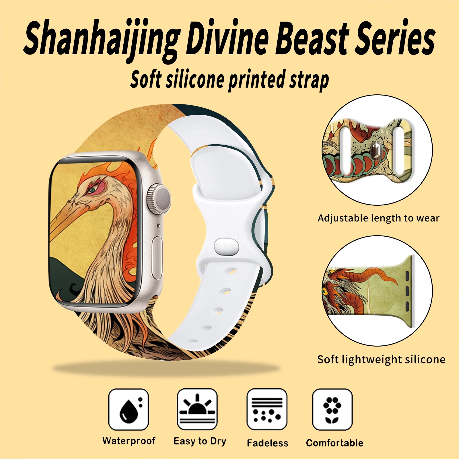 Cinturino con stampa serie Creature mitiche per Apple Watch 11/10/9/SE, cinturino in morbido silicone per cinturino sostituibile da 46 mm/45 mm/44 mm/42 mm