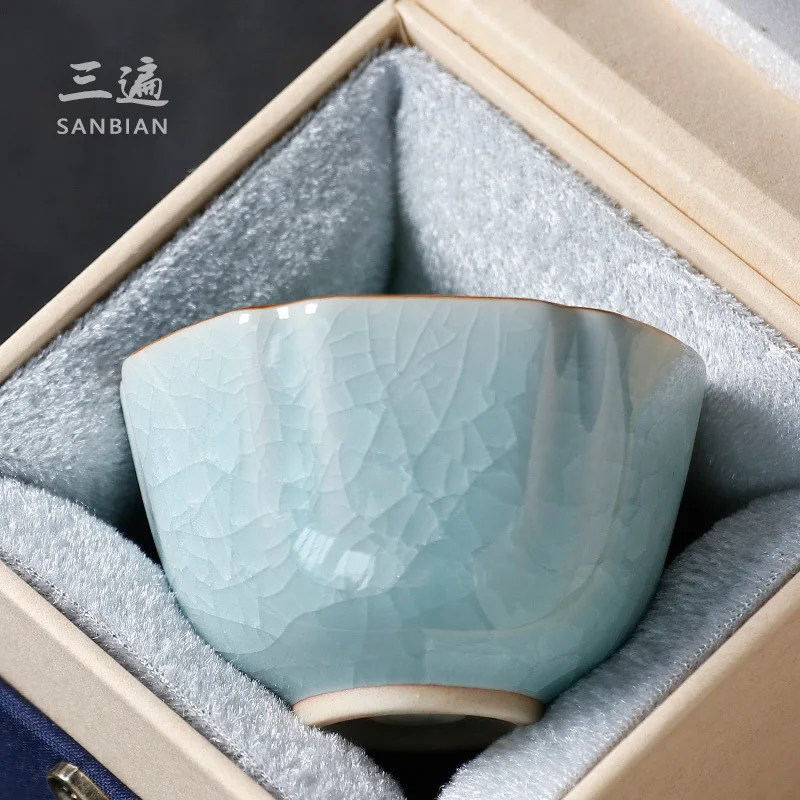 Ice Wer Tea Cup, Handmade Longquan Celadon, With Open Slices, Can Be Used For Maintenance. Master Single Men's