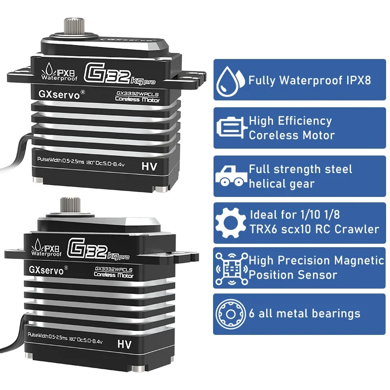 YIPINservo Pwm 디지털 서보 코어리스 모터, 하이 토크 메탈 기어 서보, 1/8 1/10 1/12 RC카 로봇용, 32kg 방수 서보