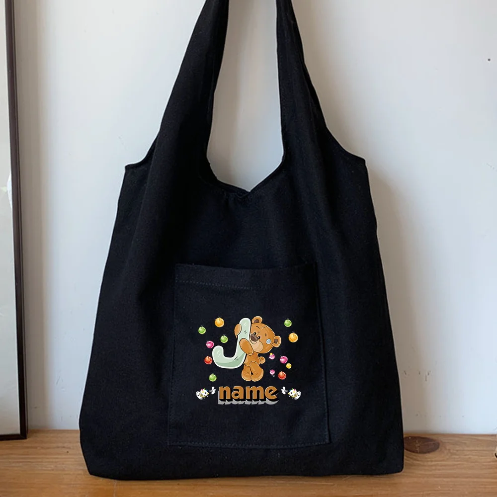 Personalized Customization Name Black Shoulder Bag Women's Shopping Bag Large Capacity Storage Bag Customized Product