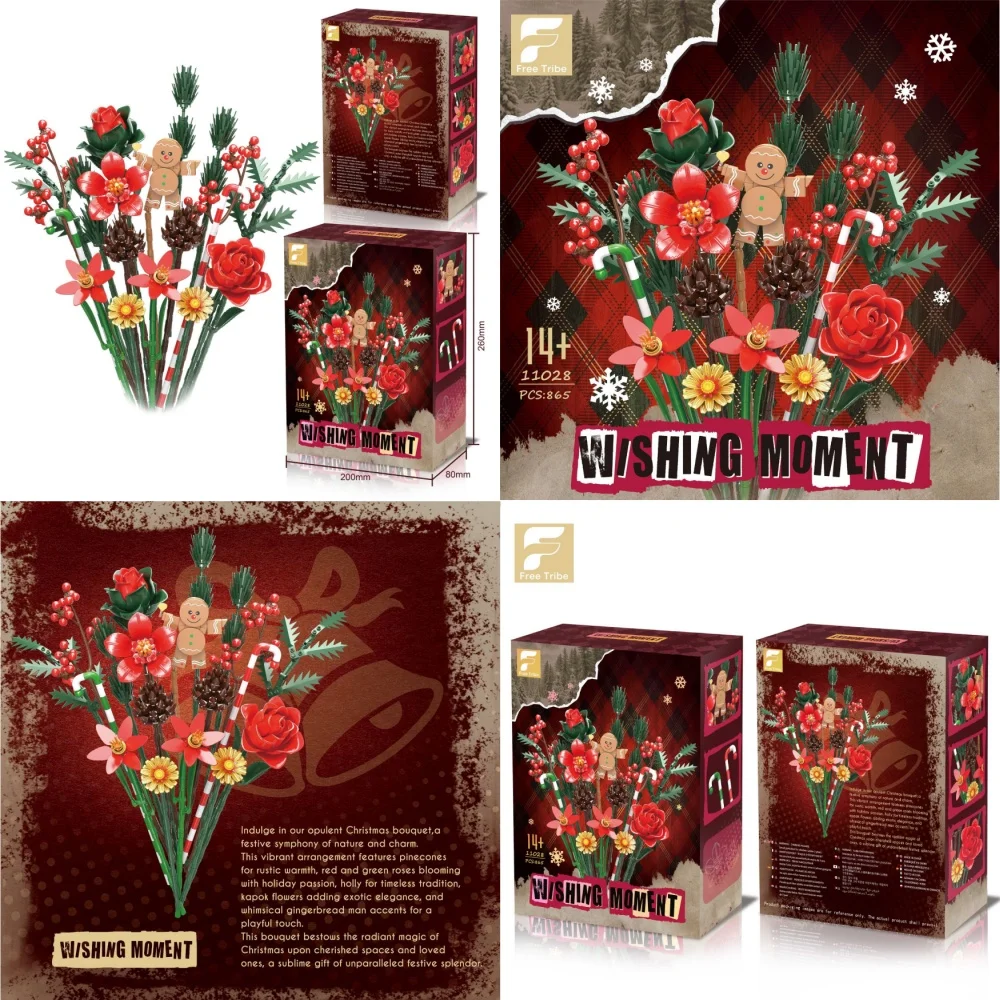 

865PCS Gingerbread Flower Bouquet Building Blocks Festive Decoration Ornaments Kids Educational Assembly Toys Christmas Gifts