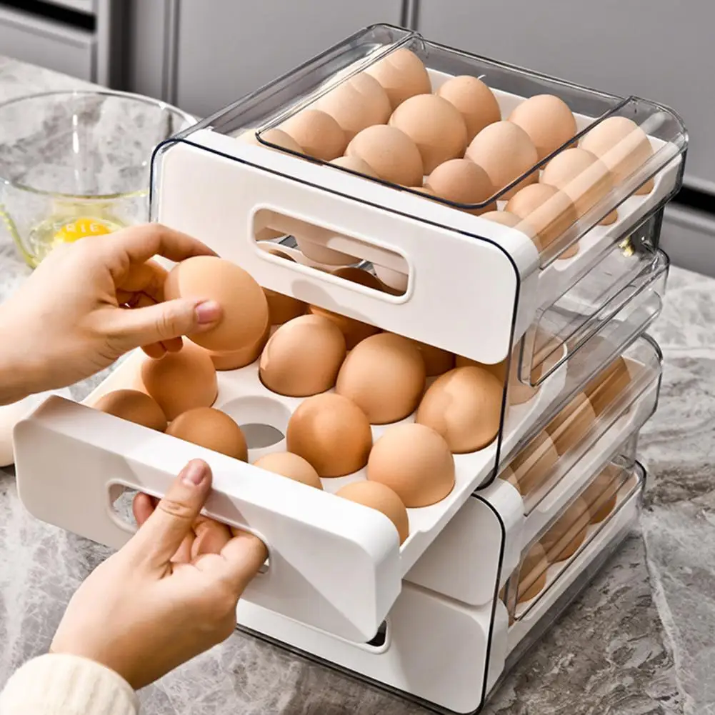 Enclosed Egg Holder Capacity Dual Layer Egg Container with Lid Stackable Refrigerator Storage Box Organizer Bin for Eggs