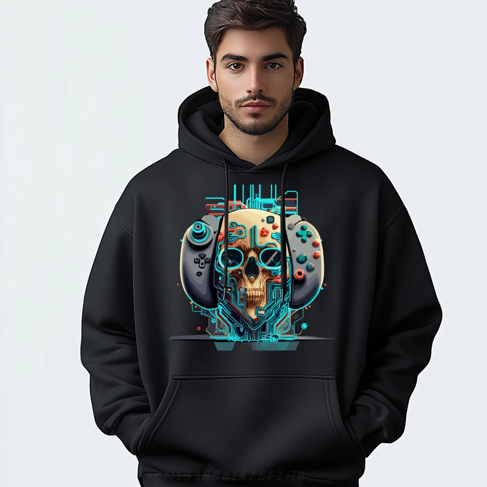 

Video Game Gamer Skull Games Controller Blue And White Graphic Pullover Hoodies Mens Luxury Sweater Geek