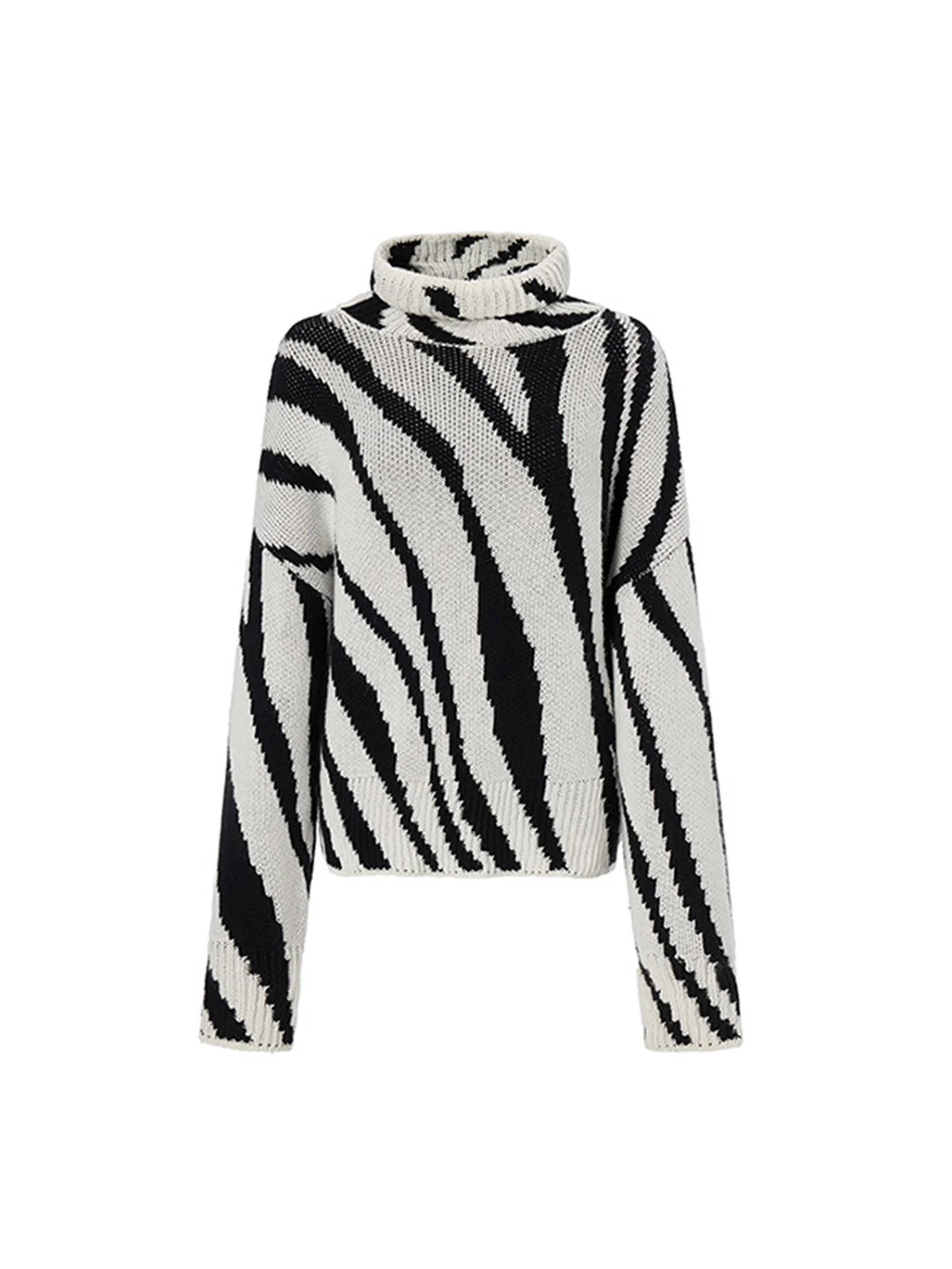 

LEDIM WANG Women's Knitted Zipper Ne Sweater Autumn Winter New Sle Striped Pattern High Collar Long Sve Street Sle