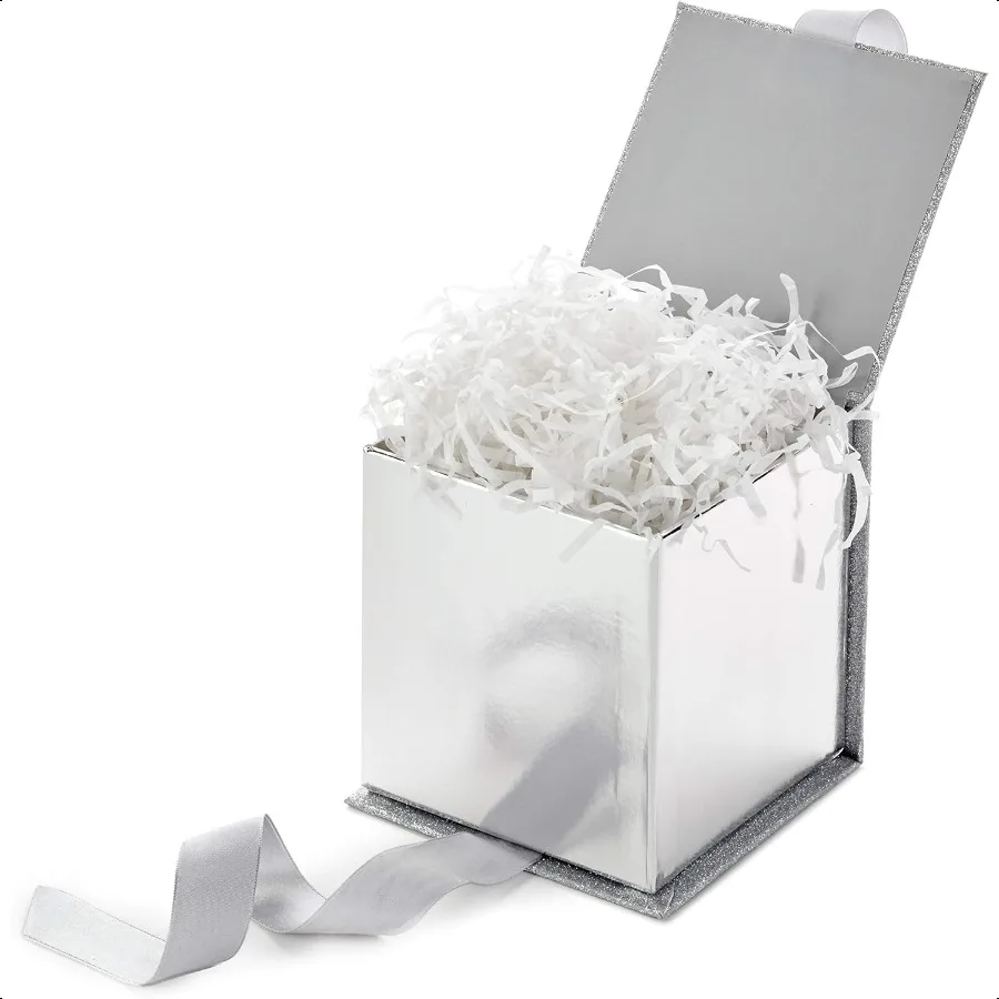 Confezione regalo piccola con fiocco e riempimento di carta triturata Seg Signature Confezione regalo da 4 pollici con glitter per matrimoni, lauree, scarpe da sposa