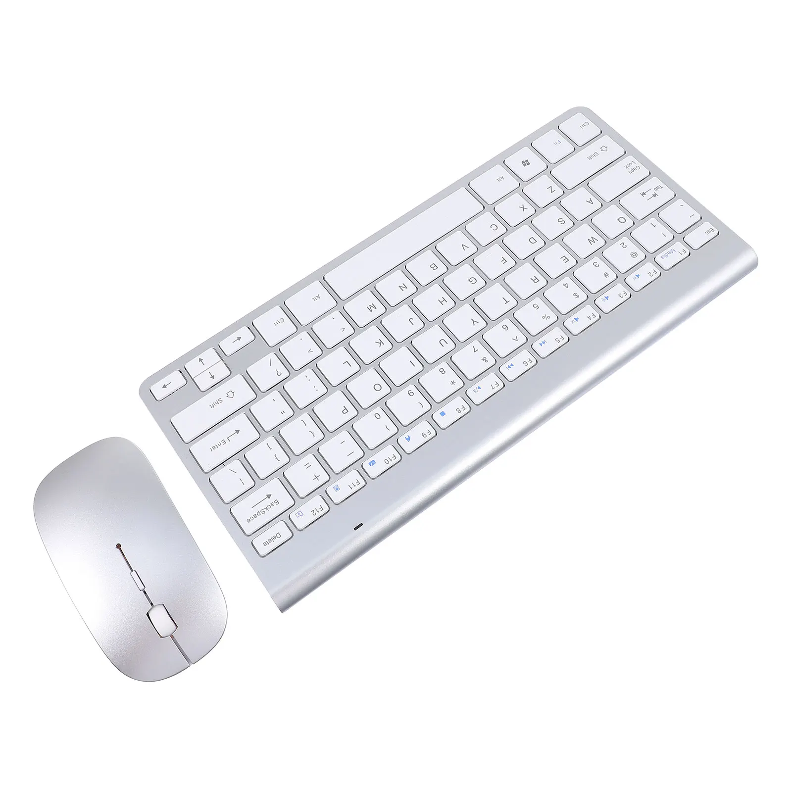 

Wireless Keyboard Mouse Combo 2.4G Stable Transmission 8m Distance Lightweight Portable Ultra Thin Simple Silver Computer