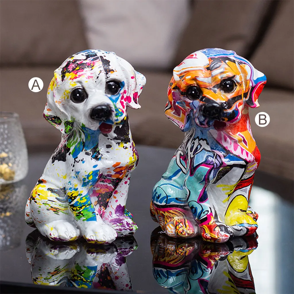 Statue, Indoor Decor Paint Multicolor Dog Statue, Decor Splatter Colorful Dog Art Figurine Gifts for Dog Lovers