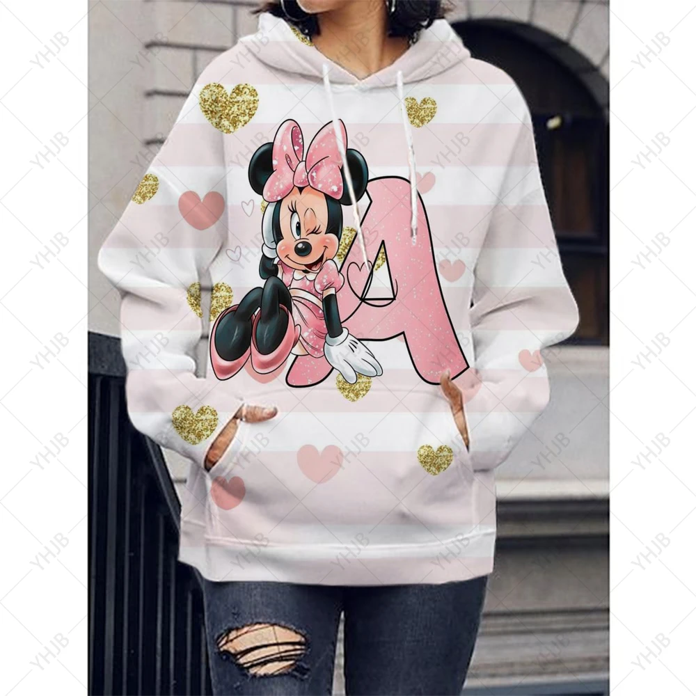 Cartoon Disney Minnie Mickey Mouse Print Kawaii Graphic Unisex Hoodies Women Cute Anime Streetwear Winter Sweatshirt 90s Hoody