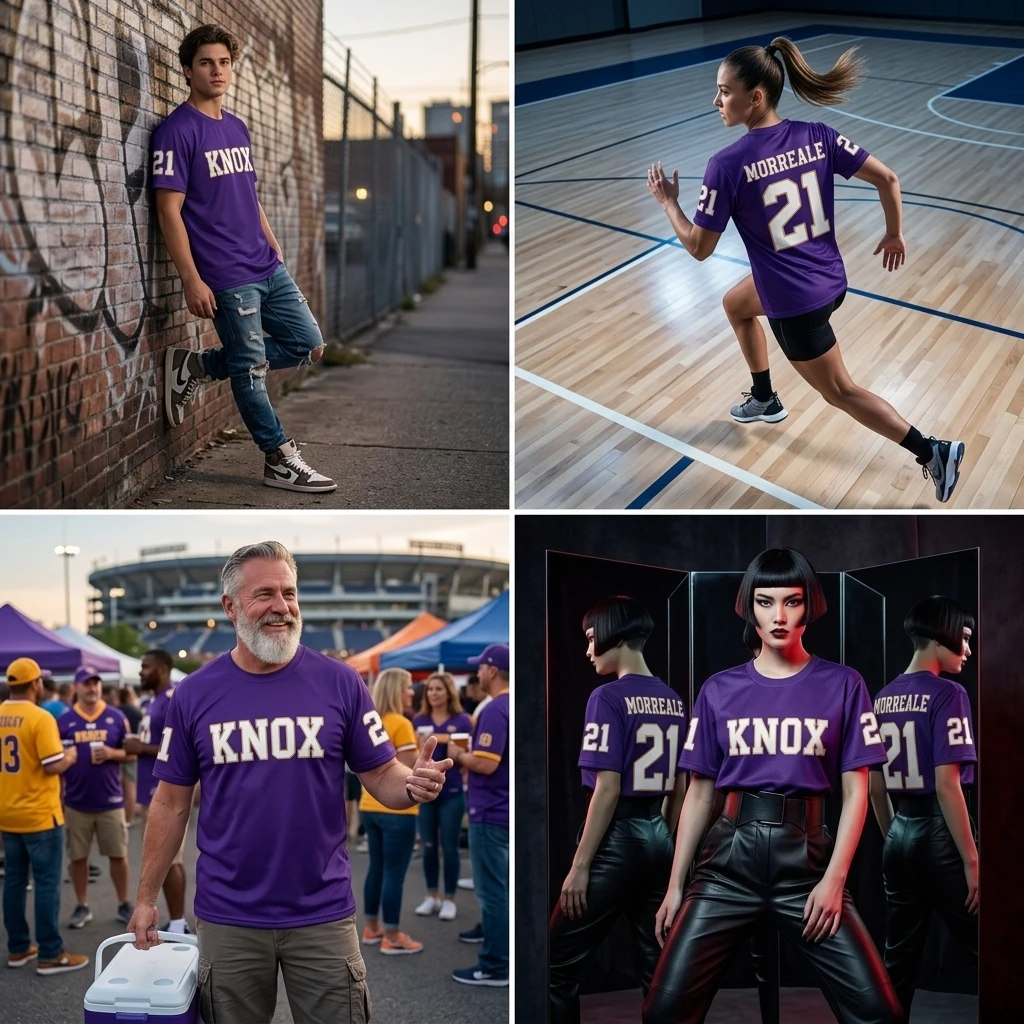 KNOX Purple Sports Jersey O-Neck Short Sleeve T-Shirt Parent-Child Matching Outfits Casual Hip Hop Streetwear Teamwear Uniforms