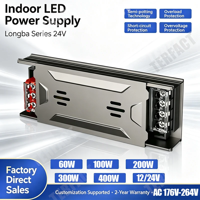 24V LED driver transformer 60w100w200W300W400W DC 176-264V jack end Voeding lighting transformer LED driver power supply