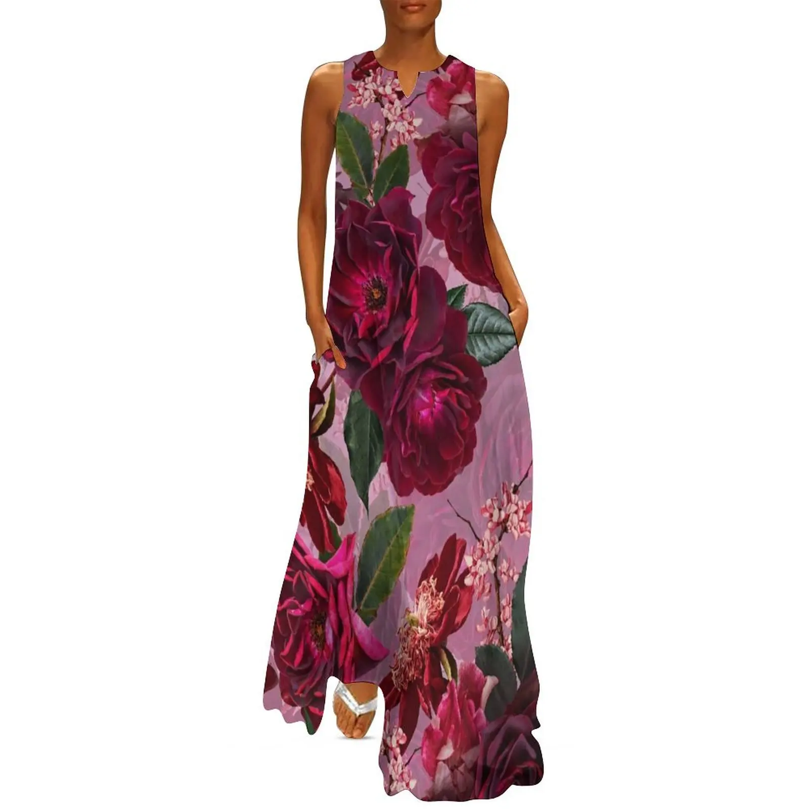 

Antique Purple Botanical Flower Rose Botanical Night Garden Long Dress Elegant gowns dress dresses Dress