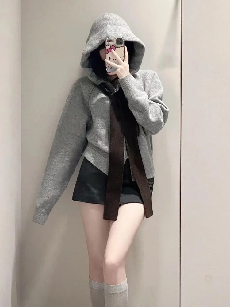 الحلو Faion كسول Sle عقدة محبوك طويل Sve هوديي المرأة وصول جديد الخريف 2025 عادية فضفاض صالح البلوز #4