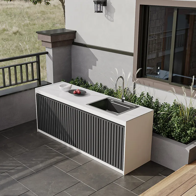 

Водонепроницаемый алюминиевый шкаф-мойка для улицы любого размера на заказ, с сотовой структурой, для патио и сада, с многофункциональной столешницей из спеченного камня для хранения
