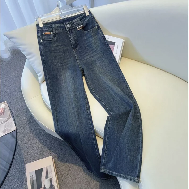 

Narrow Wide-Leg Jeans for Women Fashion Slimming Spring and Autumn Versatile Petite Draped Straight Pants
