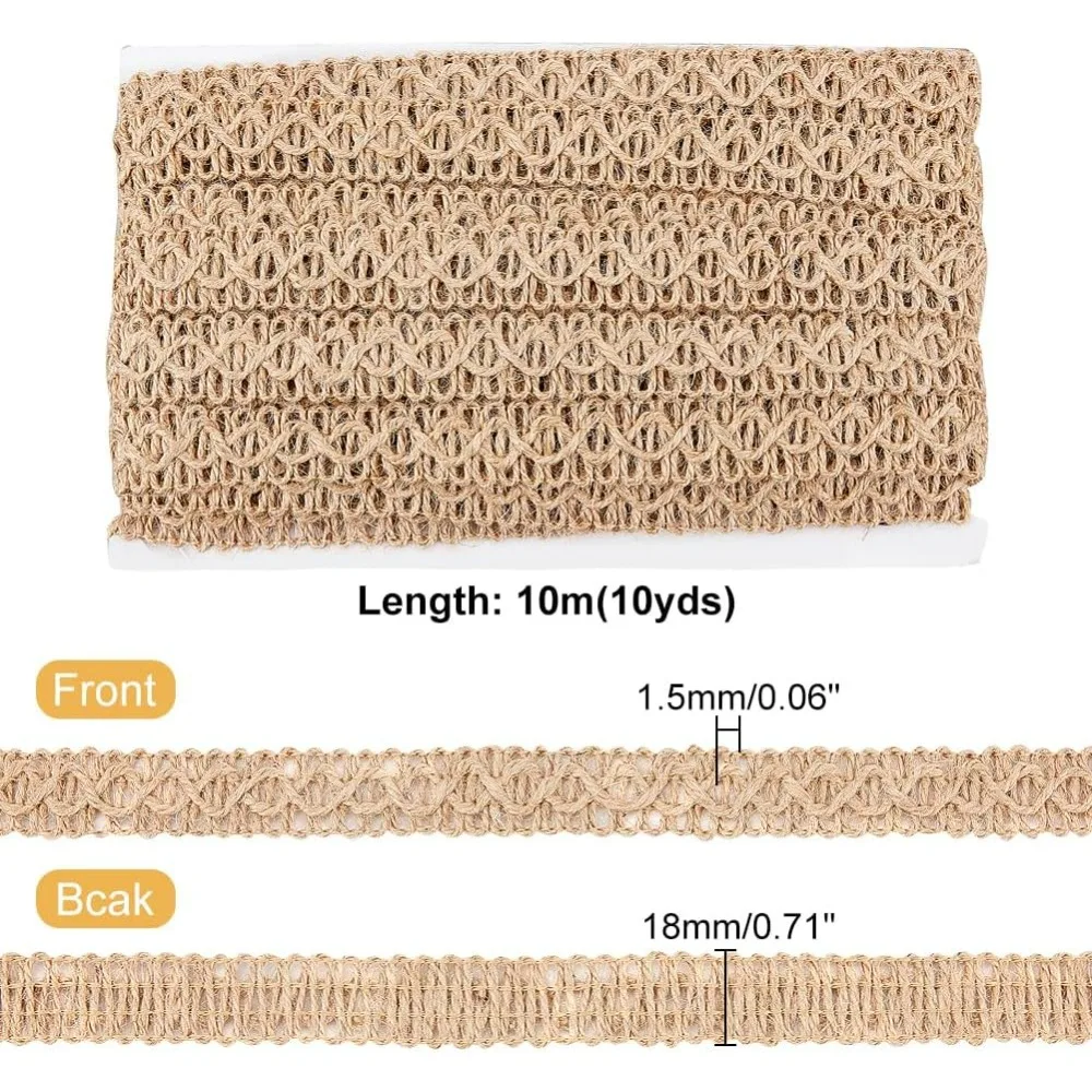 Braided Burlap Ribbon 10m Gimp Braid Trim Lace Rustic Hessian Upholstery Trim Woven Jute Rope making kit