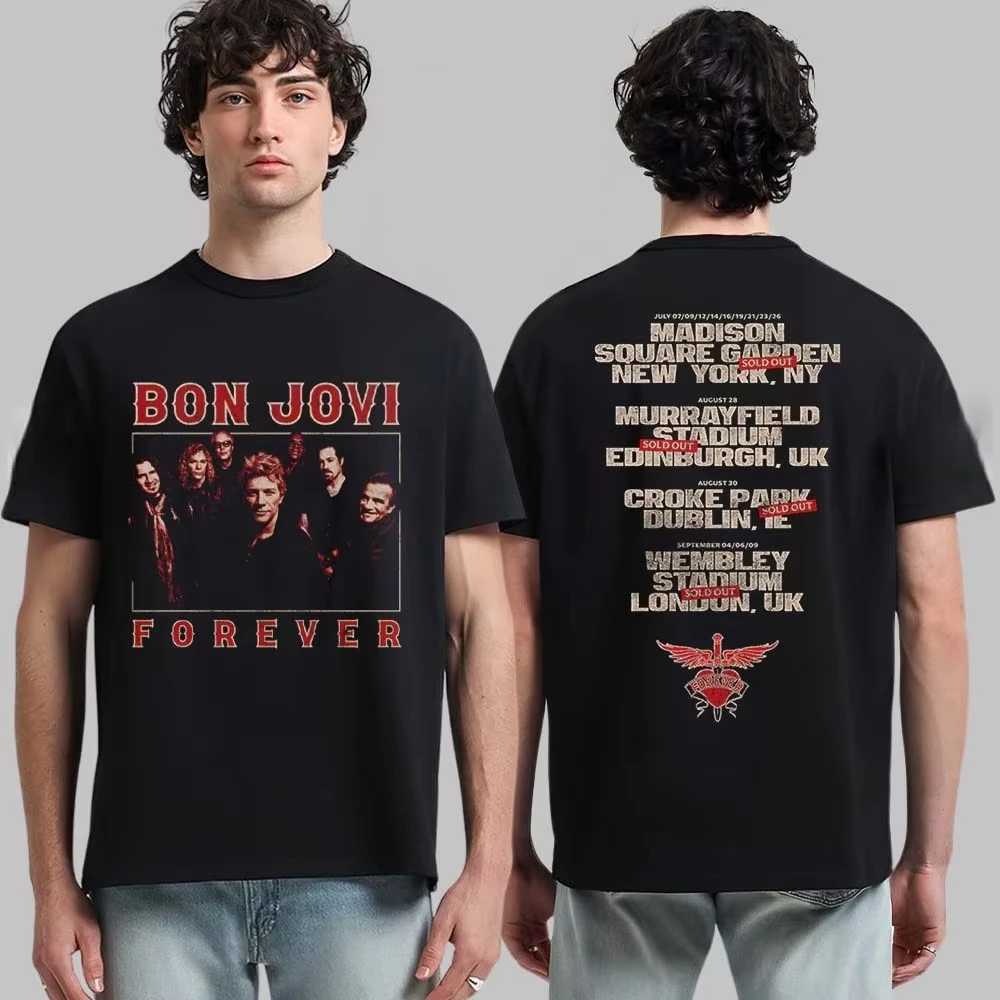 Bon Jovi 2026 Forever Tour Merch T-shirt Men Women Summer Cotton Clothes Oversized Short Sleeved Top Streetwear Unisex Y2k Cheap