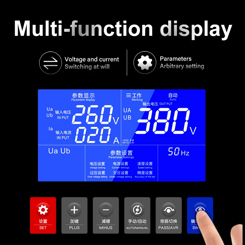 TNS 60 KVA 80 KVA 100 KVA trifase ad alta precisione display LCD intelligenza servo regolatore stabilizzatore automatico di tensione ca