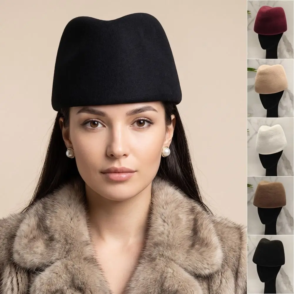 Uniform Stewardess Hat Elegant Russia Pillbox Hat Teardrop Fedoras Fedora Hat Dome Solid Color Medicine Box Hat Ball