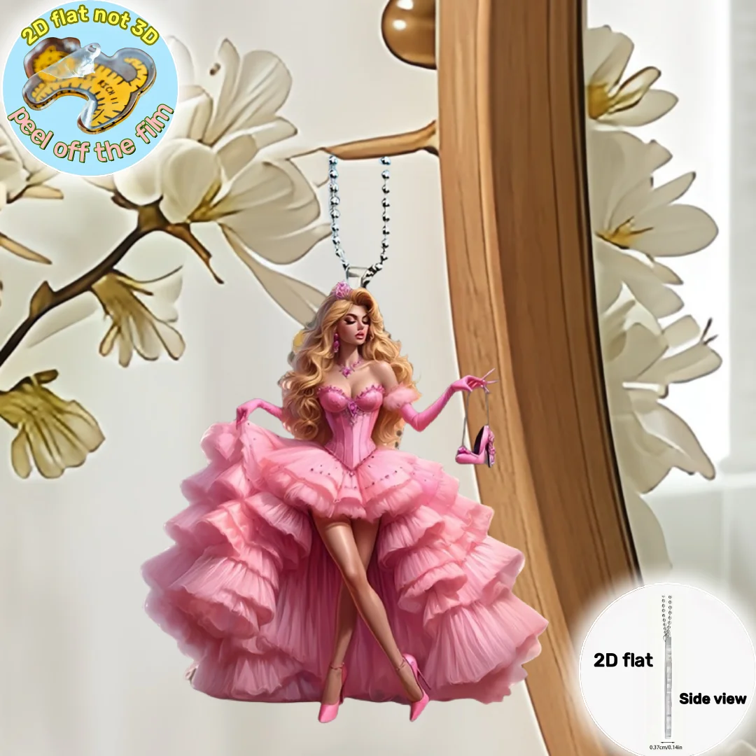 Elegant Princess Pendant Keychain,Barbie Theme 2D Flat Acrylic Ornament Charm,Hanging Decoration for Car,Bags,Festive,Party,Gift