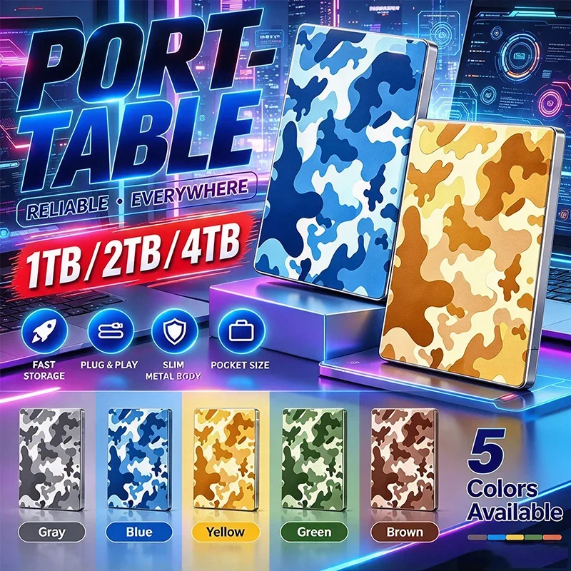 High Speed SSD A3 Camouflage Series Solid State Disk SSD 500GB 1TB 2TB 4TB External Hard Drive For Laptop Desktop Fast Backup