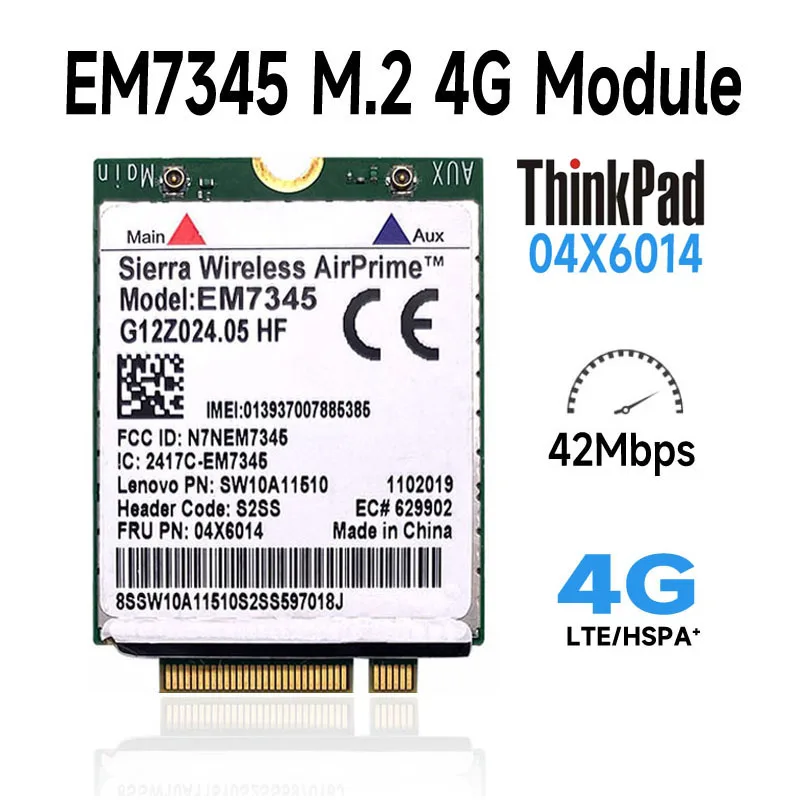 WDXUN EM7345 4G LTE mobilna łączność szerokopasmowa 4G karta wwvan EM7345 moduł 04x601904x6014 dla X240 T440 T440P X250 T450 LTE 4G