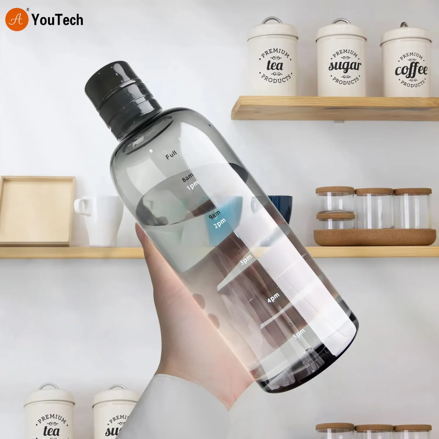 500/ 750ml PC Plastic  with Time Marker  Large Capacity Leakproof Drink Bottle Gym Sport Water Bottles