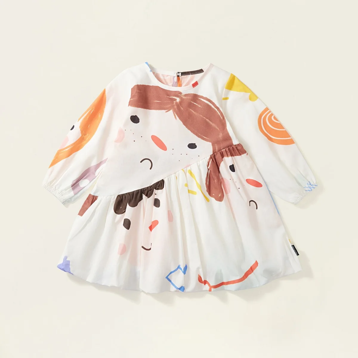 2024 Spring New in Kids Baby Girls Cute Clothes Children Full Sleeve Cartoon Graffiti Print Knee-length Dress Toddler 2-7Y