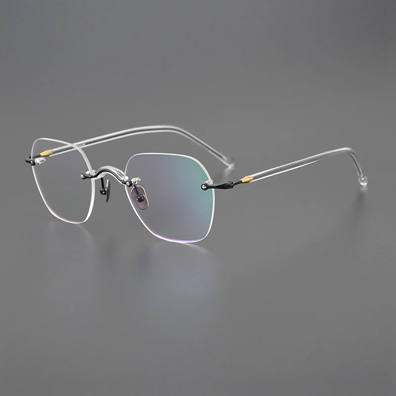 Handmade Frameless Glasses Frame Men Women Square Polygon Ultralight Titanium Blue Light Eyeglasses Spectacles Rimless Eyewear