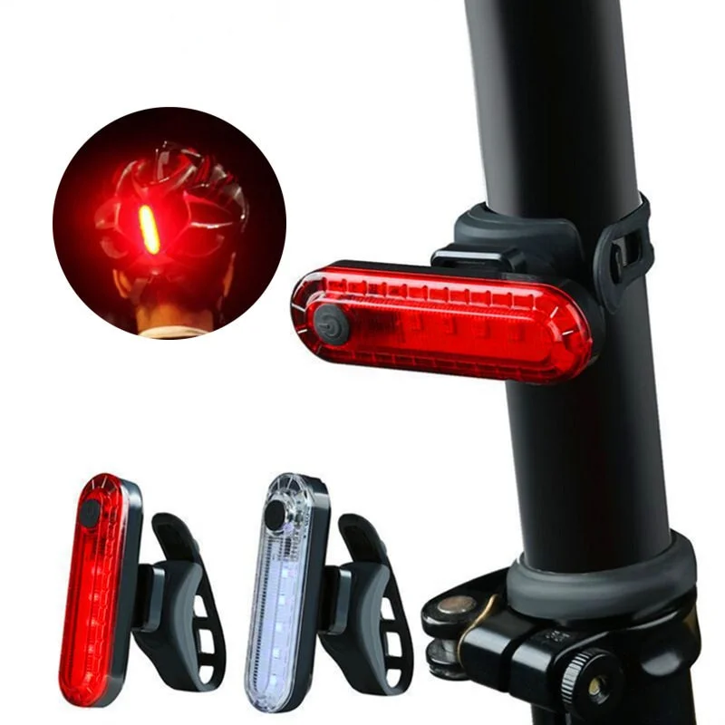 

Bike Rear Tail Light USB Rechargeable White Red LED Bright Bicycle Taillights Safety Warning Helmet Lights Cycling Accessories
