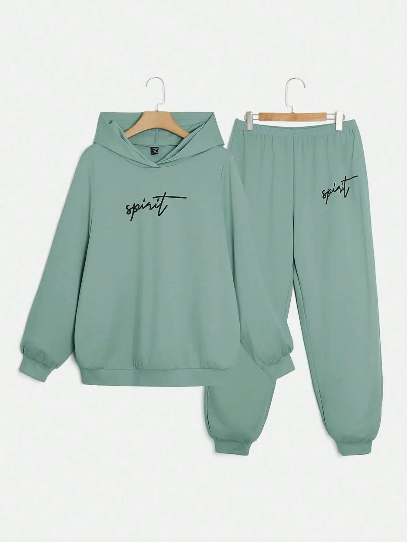 

Mint Green Loose Fit Hoodie and Jogger Set with Script Graphic