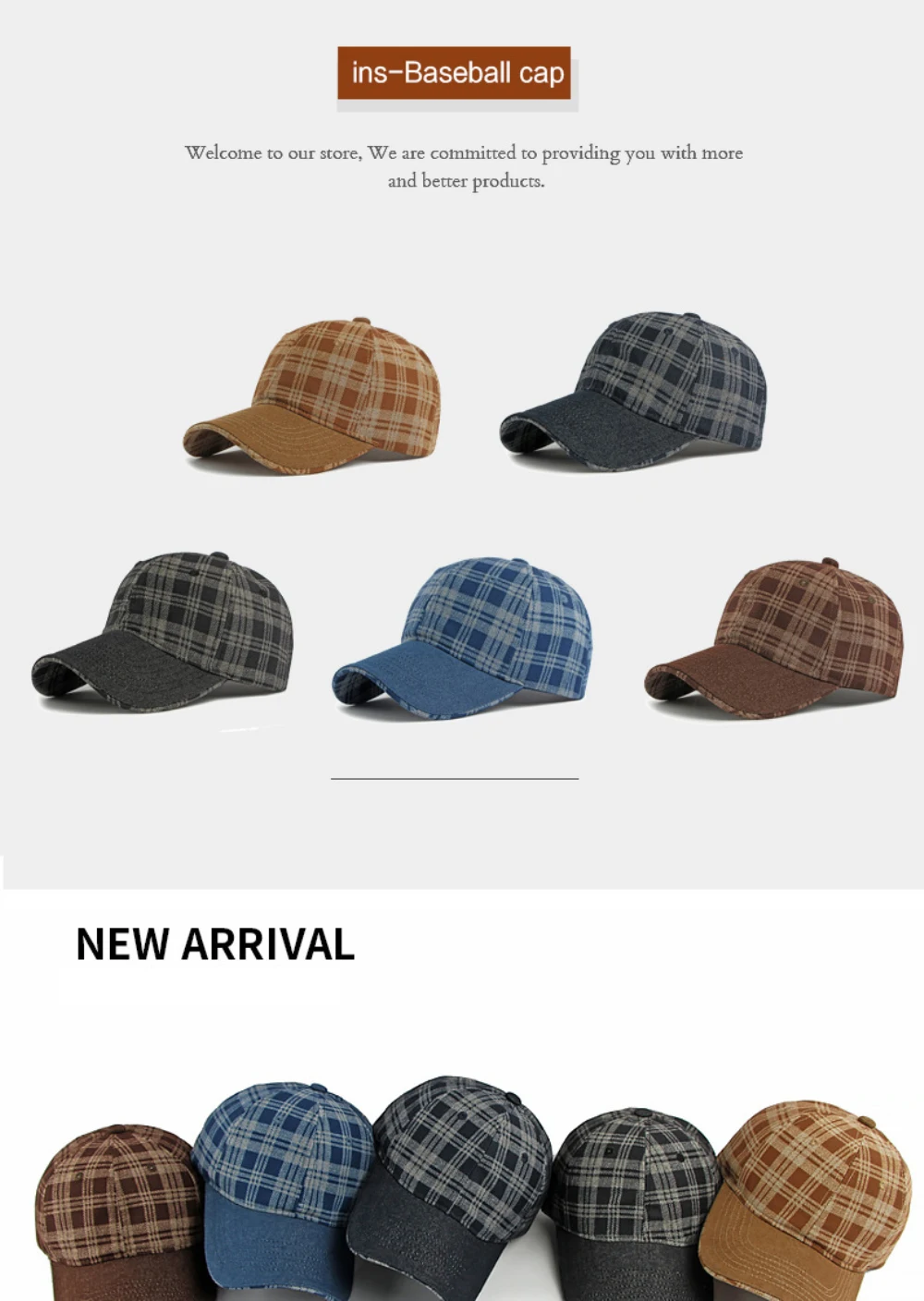 HT5084 Frühling Herbst Baseballkappen für Männer Frauen Karierte Verstellbare Snapback-Kappe Sonnenhut Unisex 6-Panel Denim Baseballmütze – Detail 2