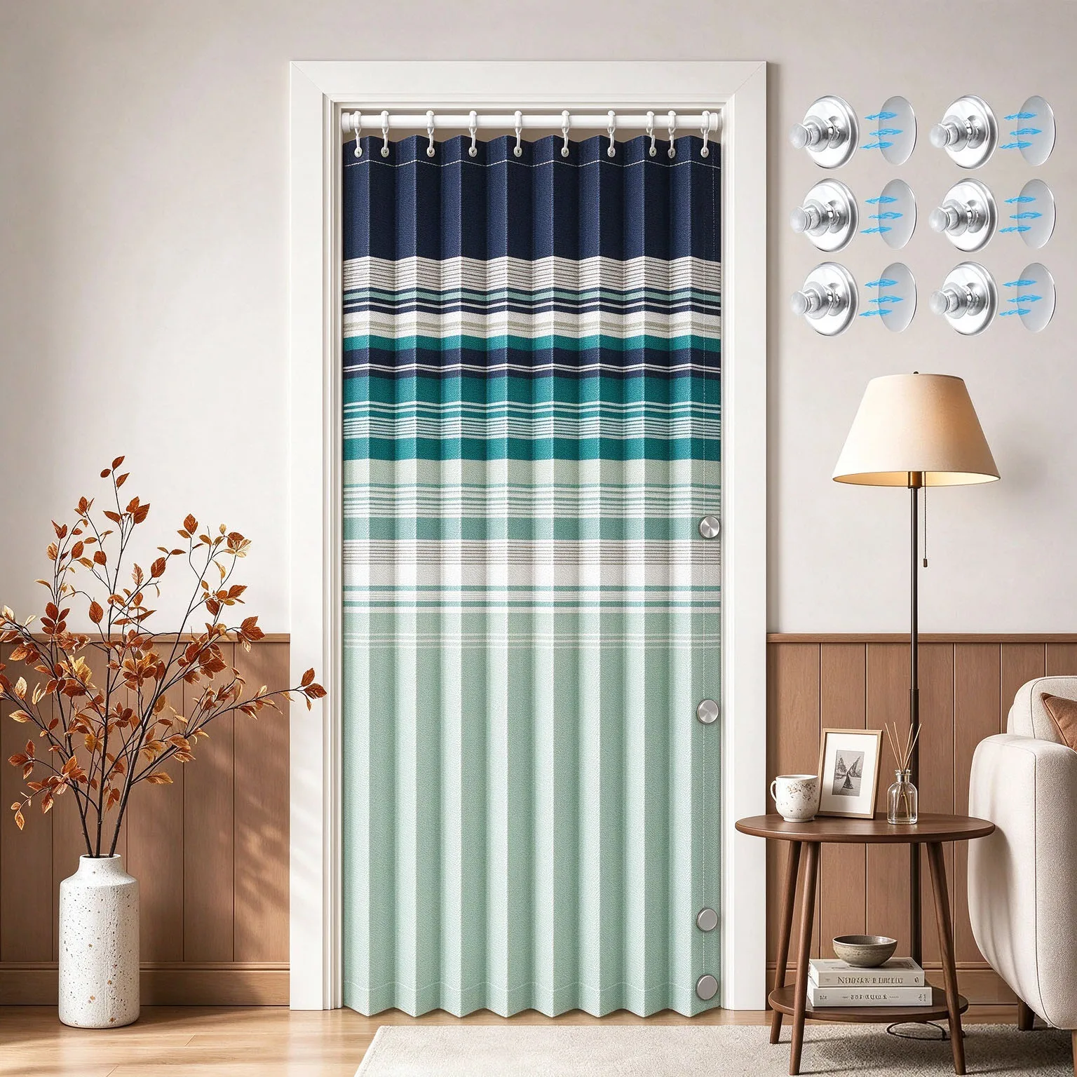 Accordian Door Curtain,Install Adhesive Track Blackout Doorway Curtains,Suitable for Bedroom,Closet,Interior Room Divider