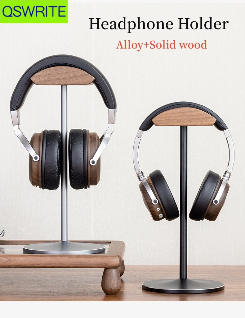 Solid walnut & beech wood headphone stand metal headphone holder game headphone hanger earphone storage stand