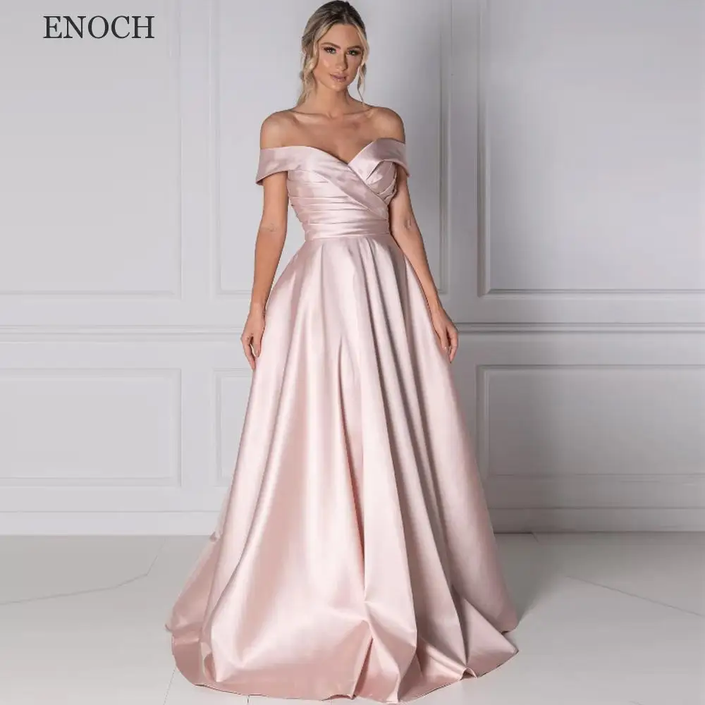 

ENOCH Off The Shoulder A-Line Prom Dresses For Women V-Neck Satin Party Dresses Backless Chic Custom Made Robes De Soirée 2023