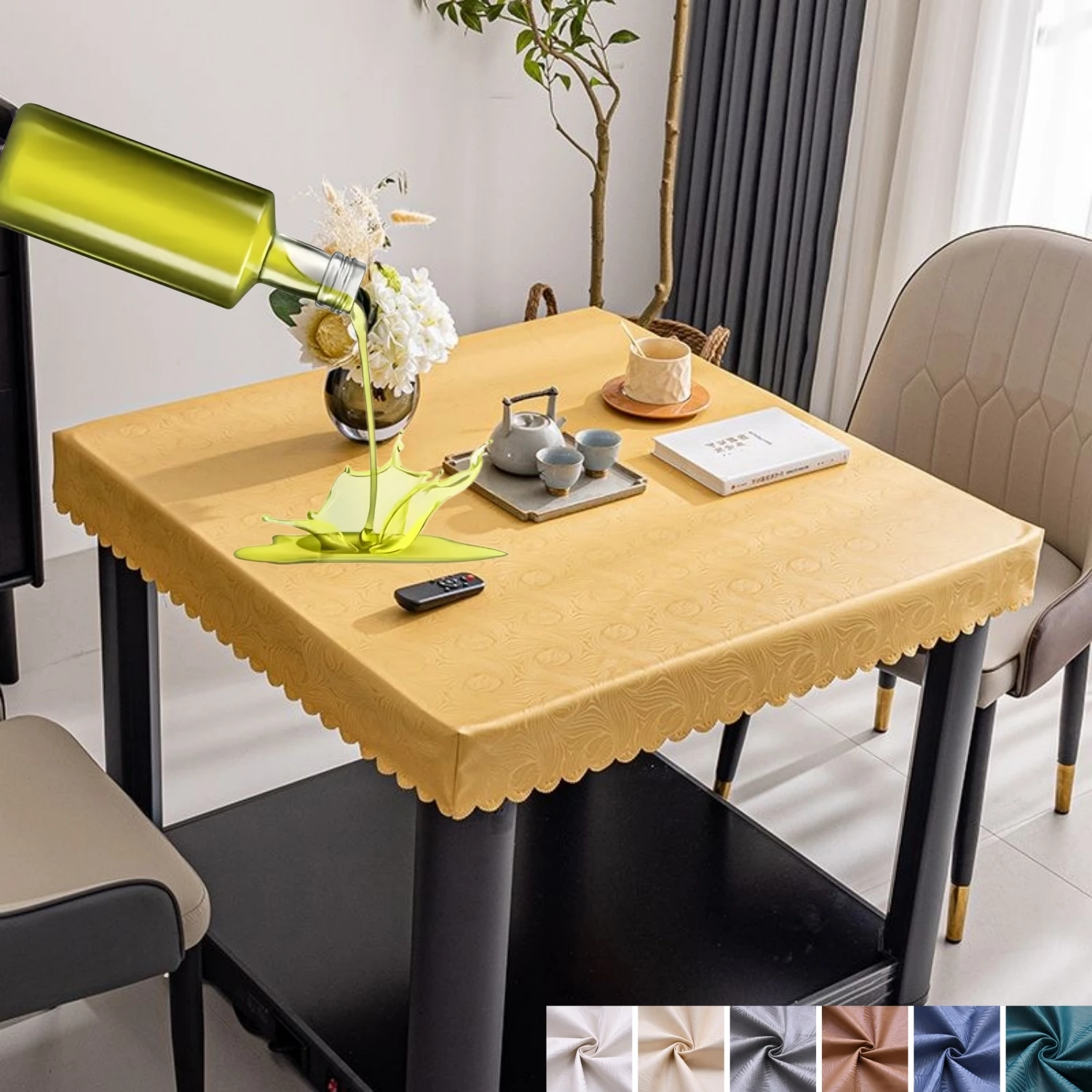 

Square Fitted Tablecloth Vinyl Table Cover Waterproof Oil-Proof with carving figure Table Cloth Kitchen and Dining Room